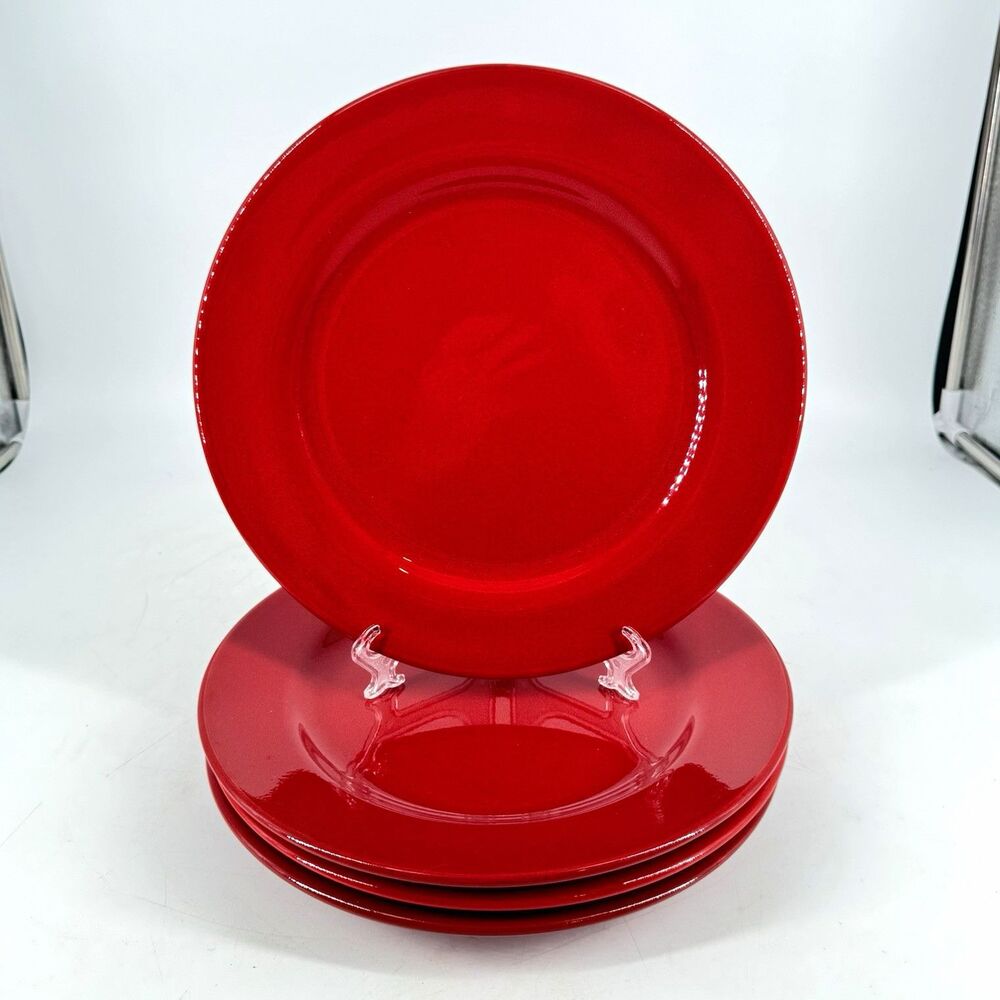 Pier 1 Red Earthenware Dinner Plates 10 1/2” Set of 4 Made in Spain